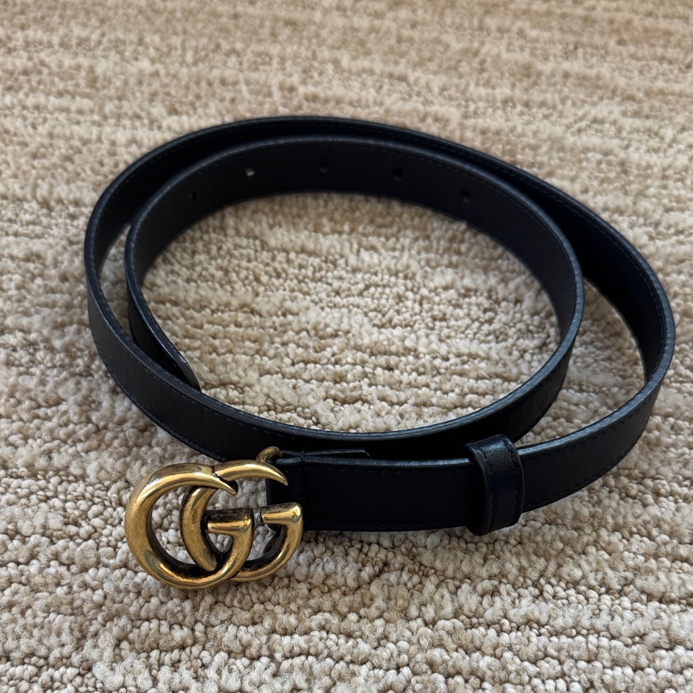 Gucci Black Belt with Gold Double G Buckle